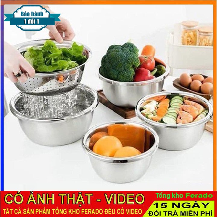 Bộ Thau Rổ Inox 5 chiếc