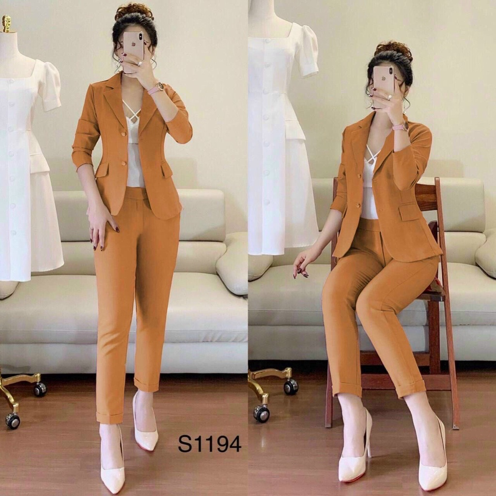 [FreeShip] Set áo khoác vest quần dài form đẹp ( 3 món ), phong cách Hàn Quốc, chất lụa nhẹ cao cấp không nhăn 2022