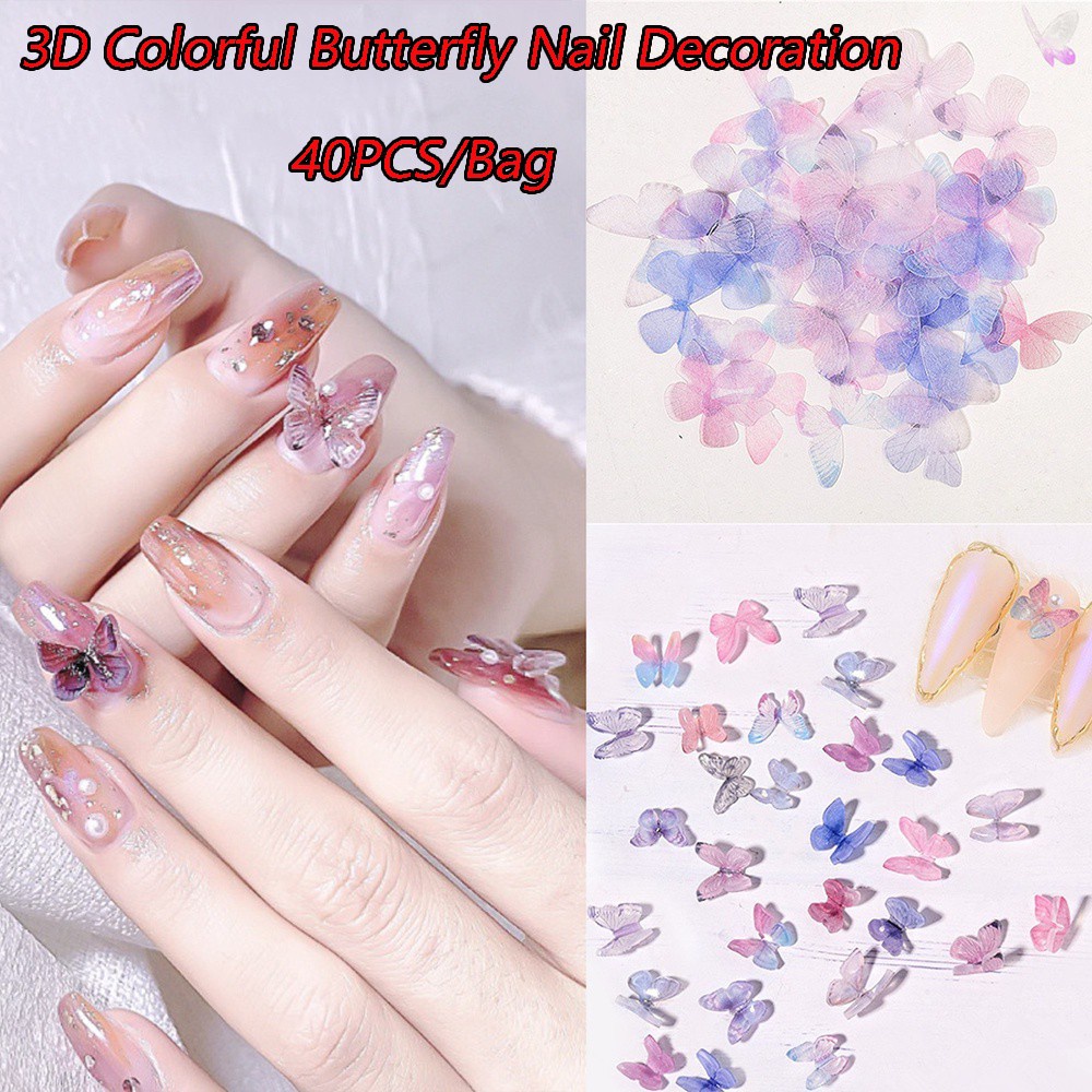 Set 40 Phụ Kiện Trang Trí Móng Nghệ Thuật Hình Bướm 3D Nhiều Màu Sắc | BigBuy360 - bigbuy360.vn