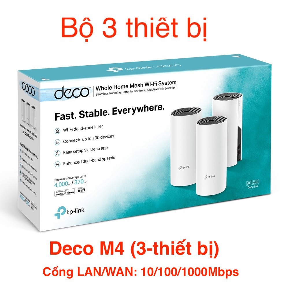 TP-Link AC1200  Hệ thống Wifi Mesh cho Gia đình cho độ phủ wifi tuyệt vời - Deco M4(3-pack)/E4(3-pack)- Hàng Chính Hãng