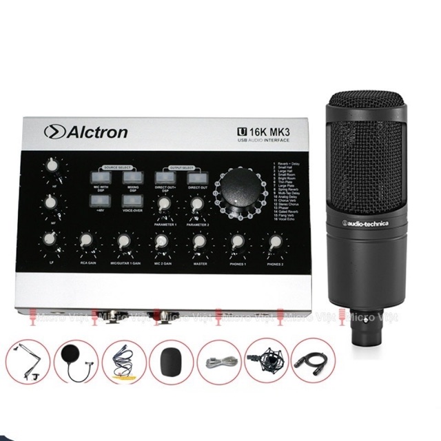 Combo thu âm livestream cao cấp Mic Audio Technica AT2020 + Sound card U16 Mk3 kèm đầy đủ phụ