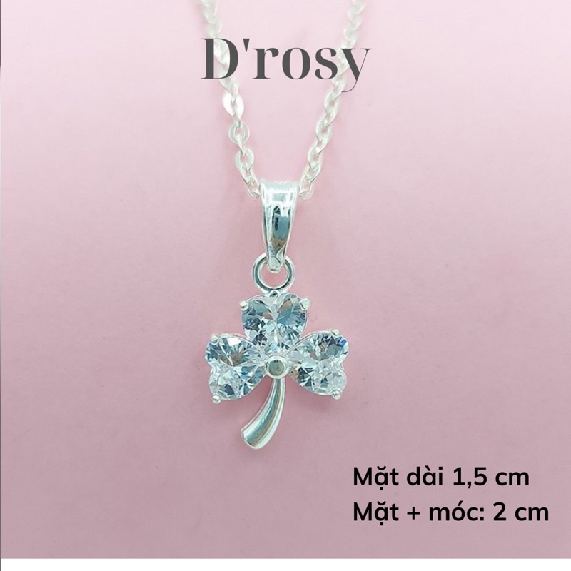 Dây chuyền bạc nữ mặt cỏ 3 lá đá nhiều màu trắng và hồng