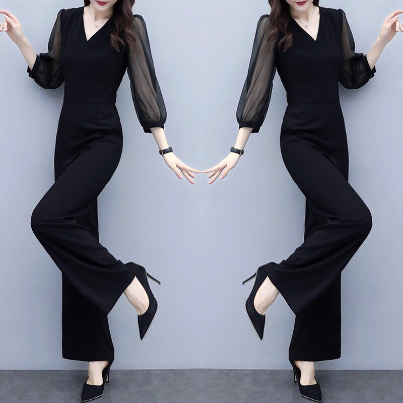 Jumsuit nữ tay lưới YSUN, Sét đồ bay dài ống suông chất mềm mát J168