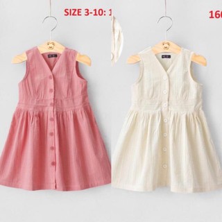 SIZE 3-10 (12-30kg) ĐẦM BÉ GÁI NEXXI THÊU CHẤM BI CÀI NÚT MÀU HỒNG / TRẮNG