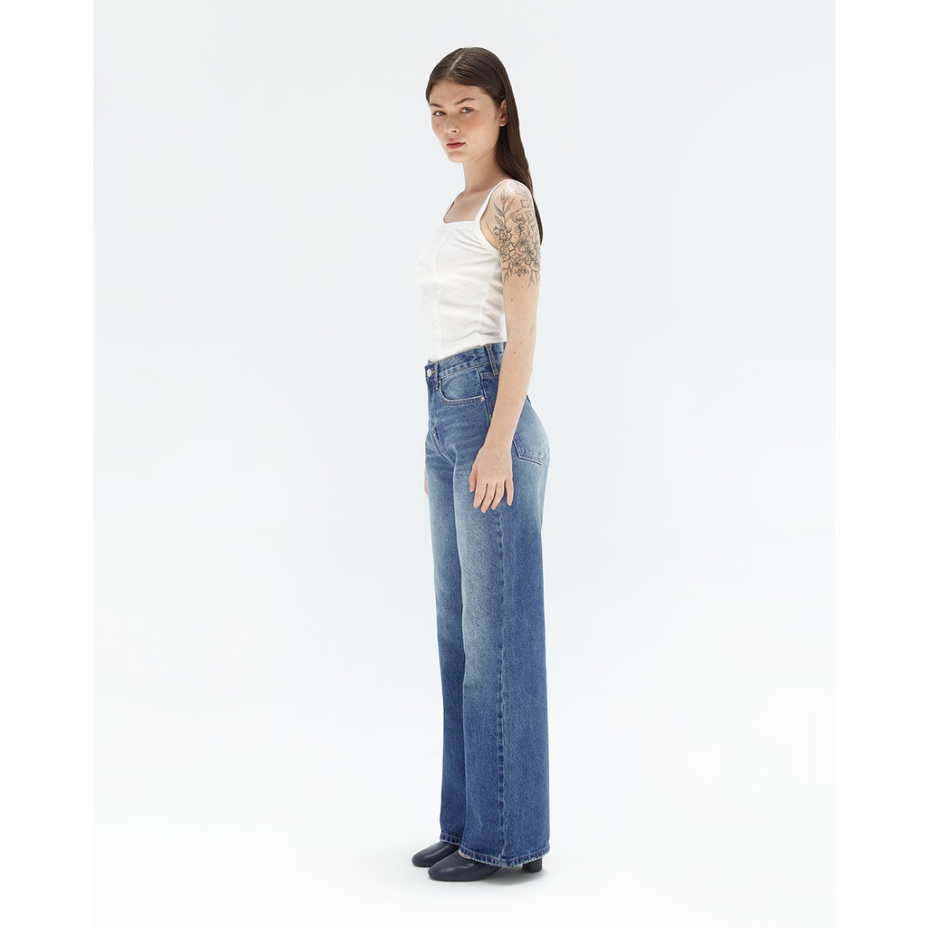 TheBlueTshirt - Quần Jeans Nữ Màu Xanh - Straight A Jeans - 2022 Wash