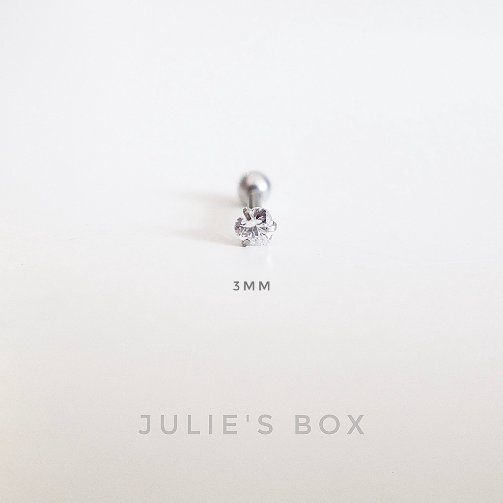 [1 Chiếc] Khuyên Tai Titan Đá Trắng Trái Tim Zircon Unisex Màu Bạc Không Gỉ Sét Không Ngứa Bông Tai Julies Box 66