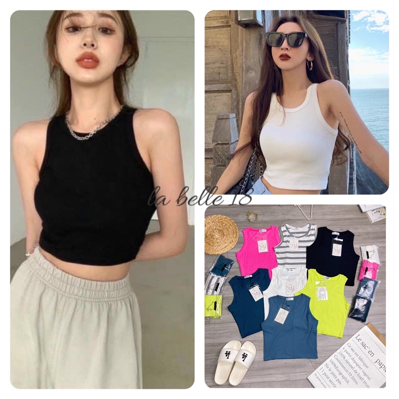 Áo ba lỗ khoét nách croptop cổ tròn