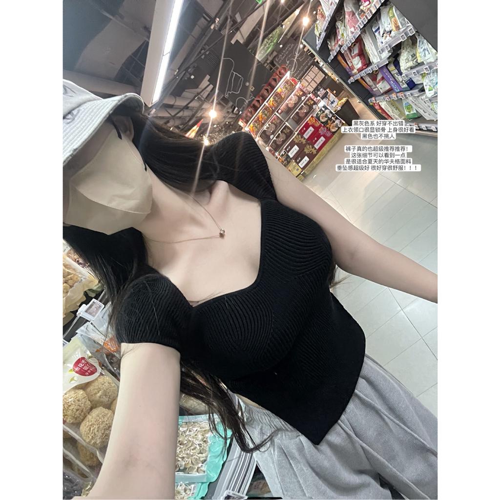 ZHELIHANGFEI Áo Dệt Kim Ngắn Tay Mềm Mại Dáng Ôm Thời Trang Cho Nữ