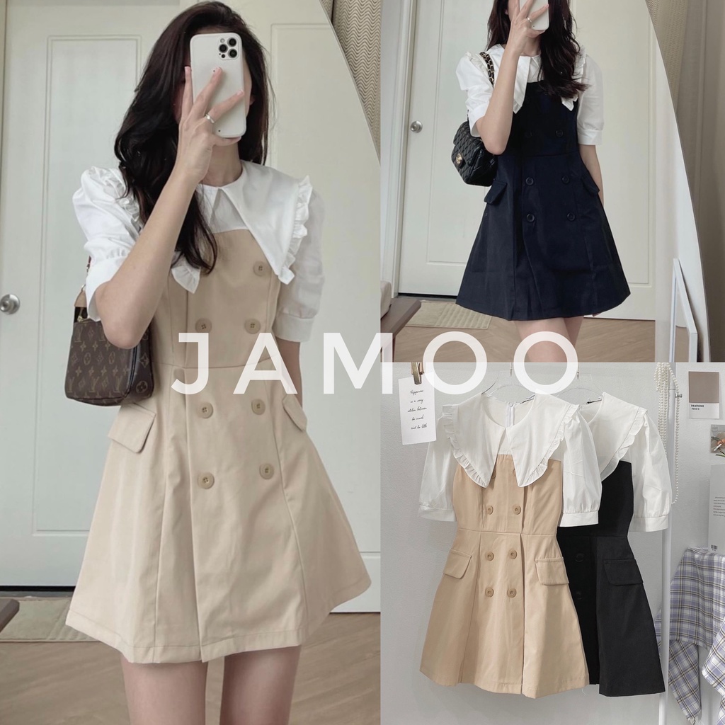 VÁY THÔ THIẾT KẾ CỔ BÈO 2 MÀU PHONG CÁCH HÀN QUỐC - Đầm thiết kế Jamoo