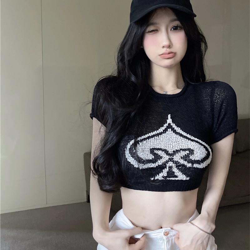 Áo Croptop Dệt Kim Tay Ngắn Thời Trang Mùa Hè Cho Phái Nữ
