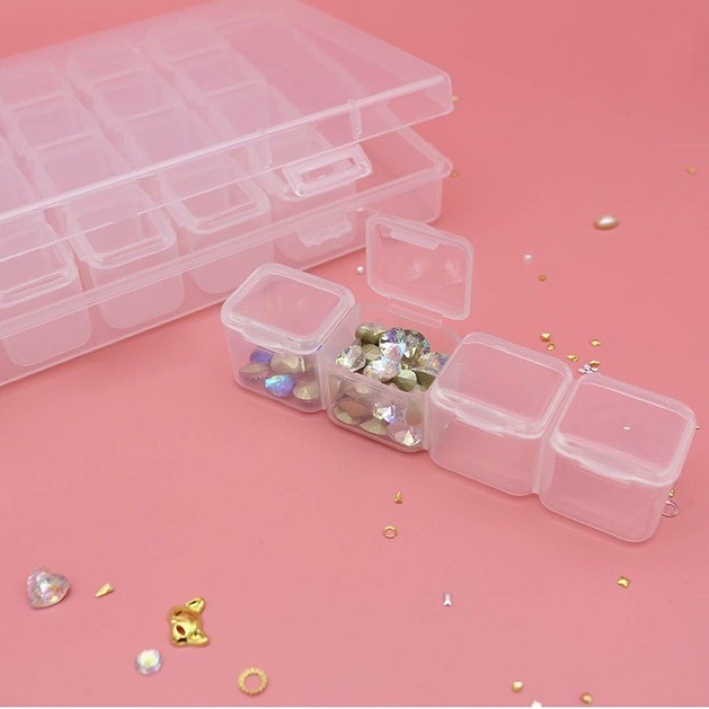 Hộp nhựa đựng nail , charm , đá , phụ kiện khay 28 ô