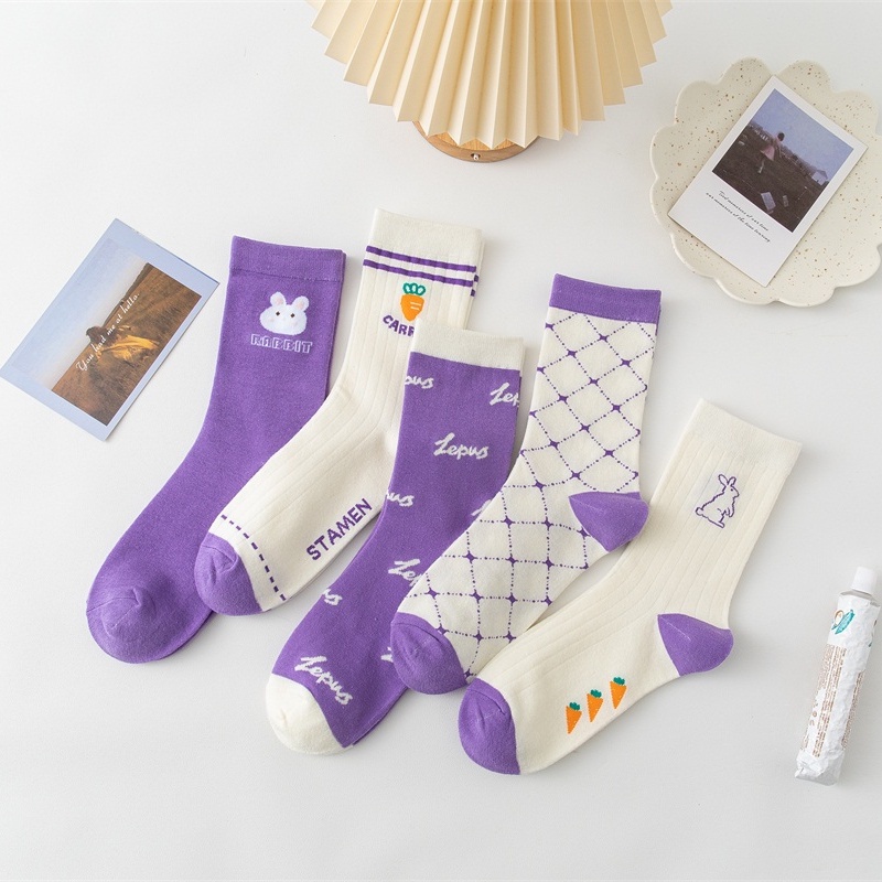 TIAN TIAN T114 Tất vớ nữ cổ cao Đôi vớ Cotton in hình thỏ dễ thương nhiều màu phong cách Nhật Bản
