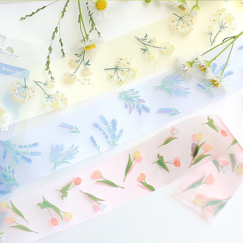 Washi tape vintage hoa hình dán cuộn washi sticker trong suốt chiết trang trí sổ tay bullet journal dụng cụ dán