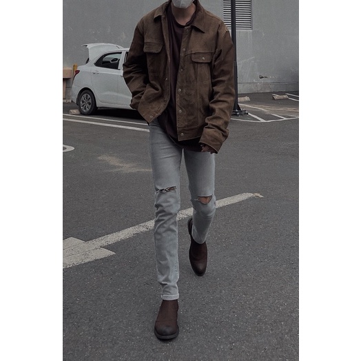 QUẦN JEANS NAM SKINNY XÁM TRO RÁCH GỐI TALURETRO | BigBuy360 - bigbuy360.vn