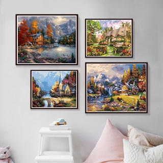 Bộ Tranh Sơn Dầu Thủ Công Họa Tiết Ngôi Nhà Đẹp Mắt Mẫu Noflzxw02 Kèm Phụ Kiện Trang Trí Nội Thất