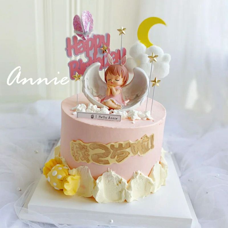 Trang trí bé gái thiên thần có cánh to - váy hồng