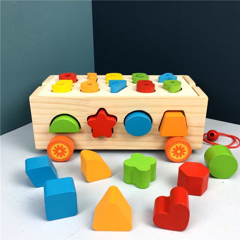 Đồ Chơi Montessori, Đồ Chơi Gỗ Thông Minh: Xe Kéo Thả Số Và Hình Khối Cho Bé