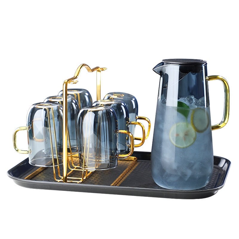 Bình nước thủy tinh chịu nhiệt 1600ml màu xám tro