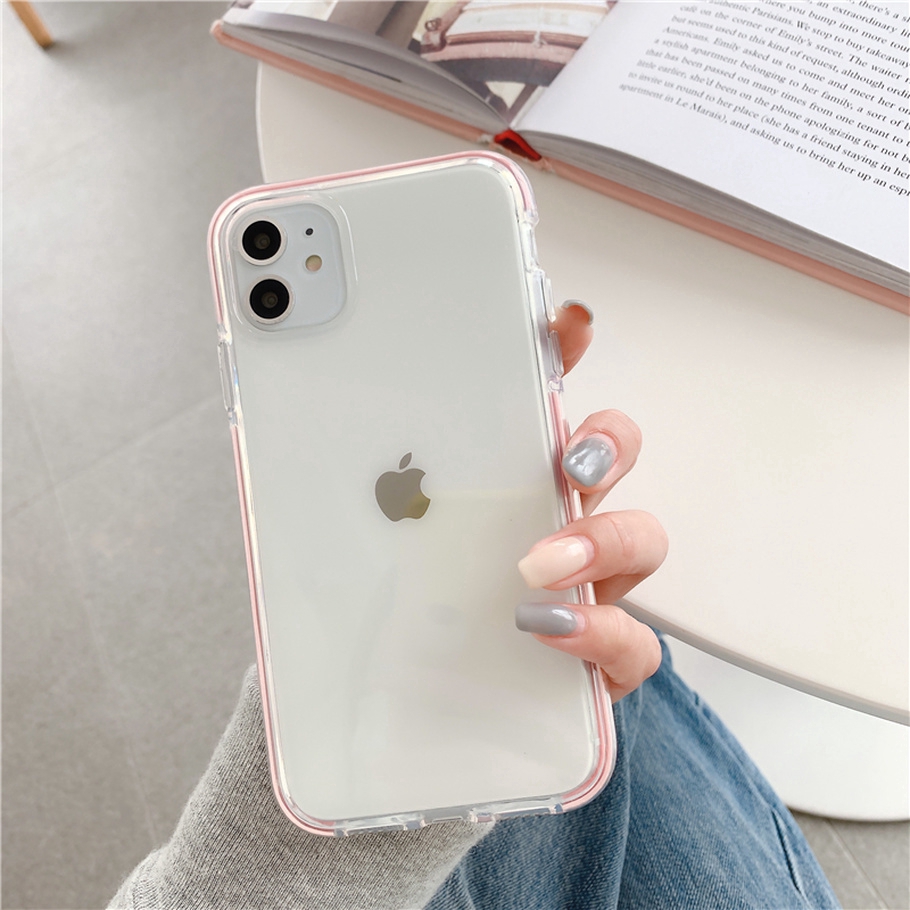 Ốp điện thoại silicon trong suốt viền màu chống trầy cho IPHONE SE 2020 11 PRO XS MAX XR X 8 7 6 6S PLUS