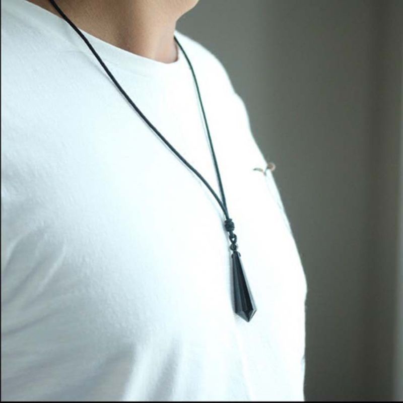 Vòng cổ Mặt Đá Obsidian Đen Đơn Giản Cho Nam Và Nữ