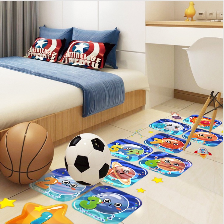 Decal dán tường trang trí - Ô lò cò bé bong bóng hành tinh xanh cho bé