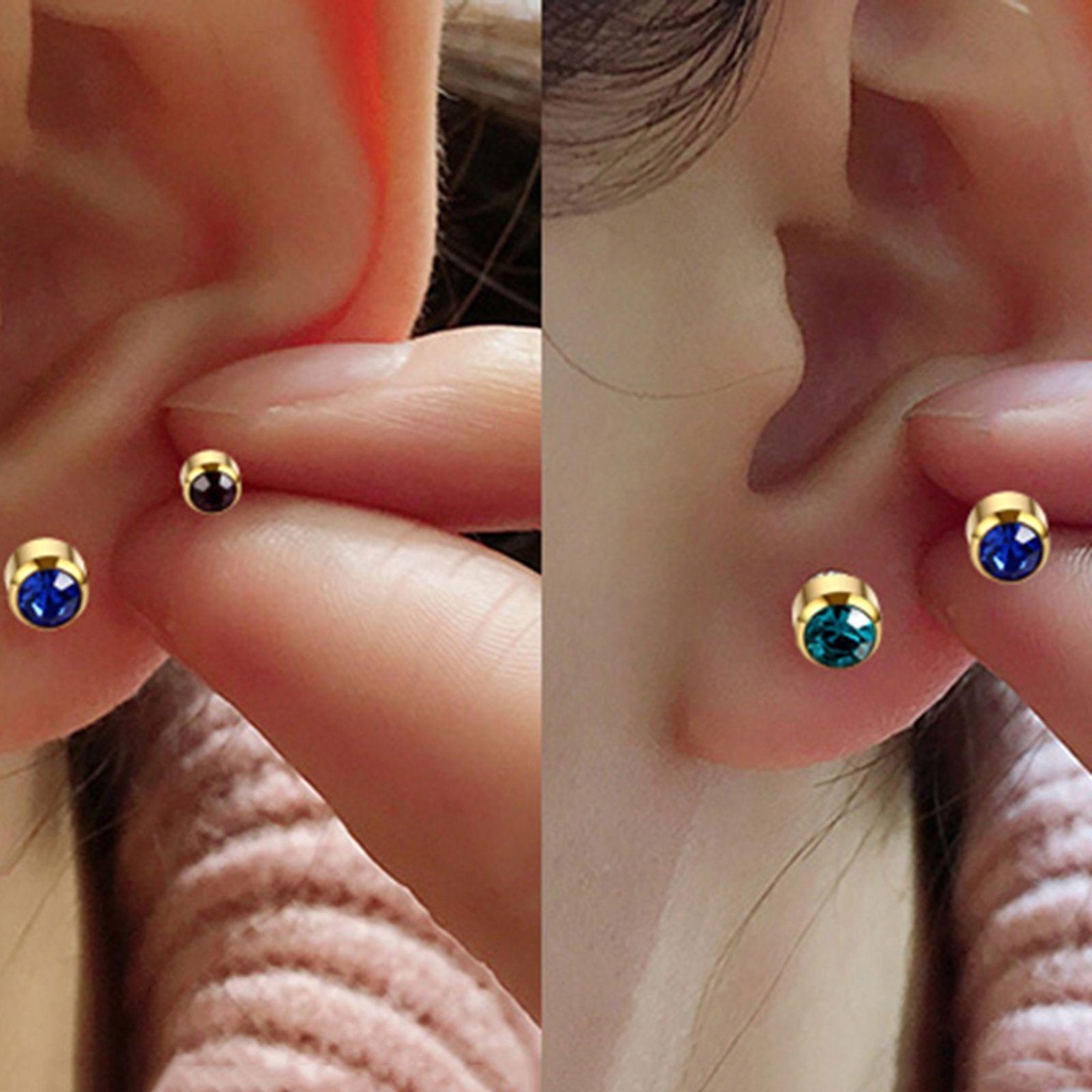 BORAG 1 Đôi Bông Tai Pha Lê 4mm Màu Vàng / Bạc Chống Nhạy Cảm