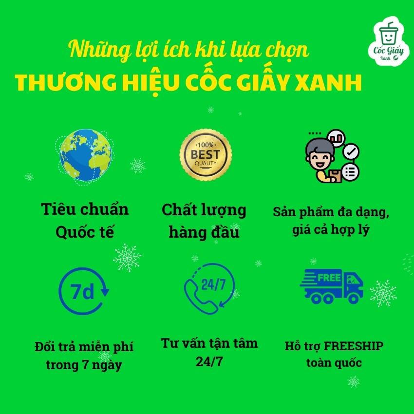 Combo 50 CỐC GIẤY XANH 500ml CÓ NẮP BẬT Dùng Để Bán Cafe, Trà Sữa Cứng Cáp, Kín Kẽ, Dày Dặn