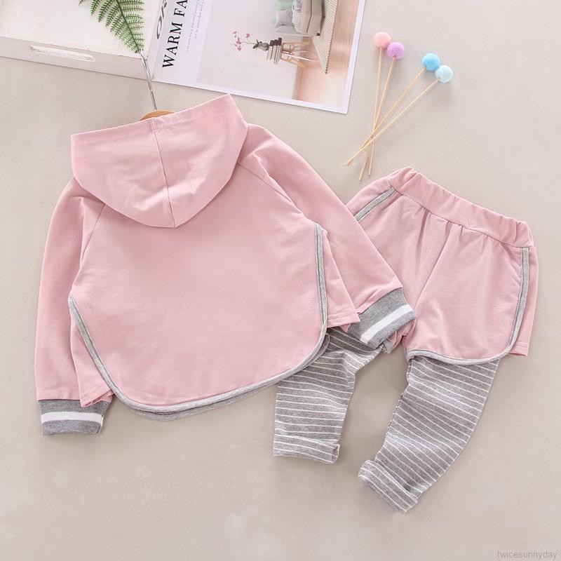 Set áo hoodie phối quần dài kẻ sọc cho bé gái