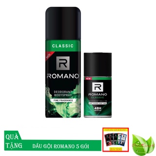 Romano: Combo Xịt và lăn khử mùi cho Nam Romano Classic+Tặng kèm 5 gói dầu gội