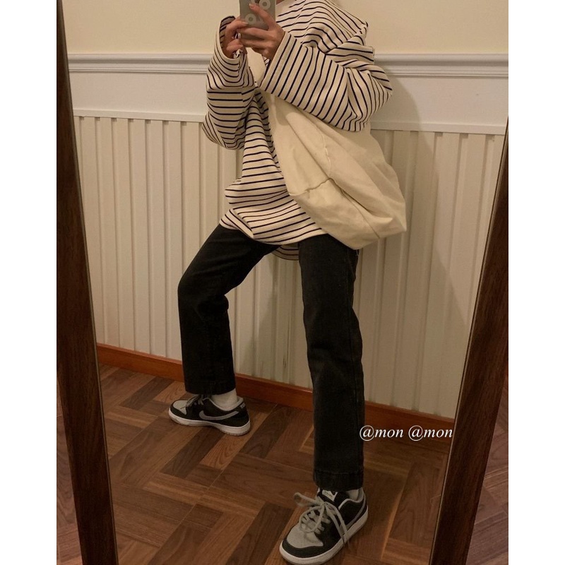 2101385 Quần jeans nữ ulzzang co giãn ống đứng form vừa màu xám đen có size