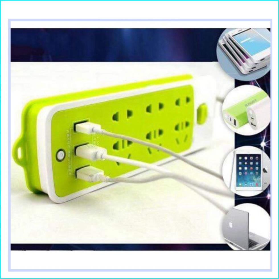 Ổ cắm điện đa năng chống giật, thông minh kèm cổng sạc USB (6 phích cắm, 3 USB) !!