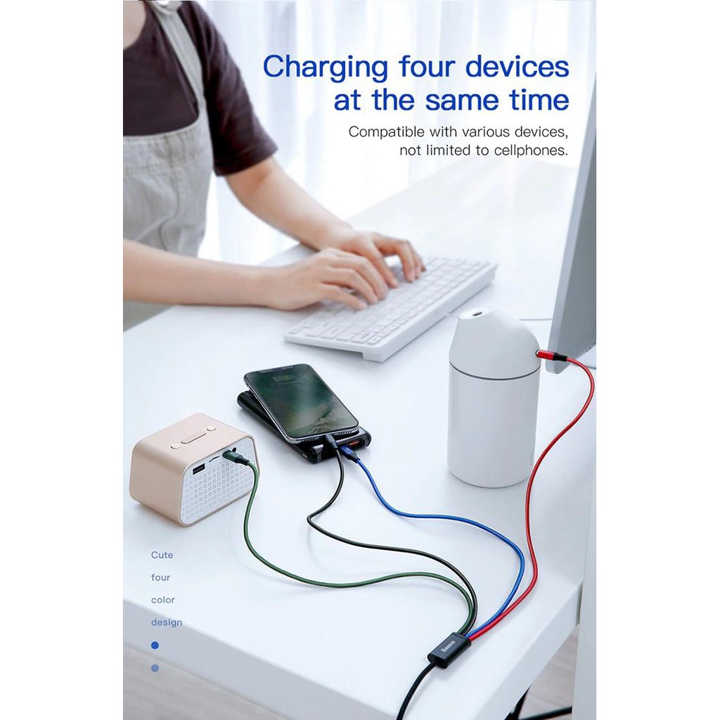Cáp sạc Baseus Rapid Series 4 cổng  , tích hợp 4 đầu kết nối 2Lightning/ Micro/Type-c sạc nhanh 3.5A dài 120cm
