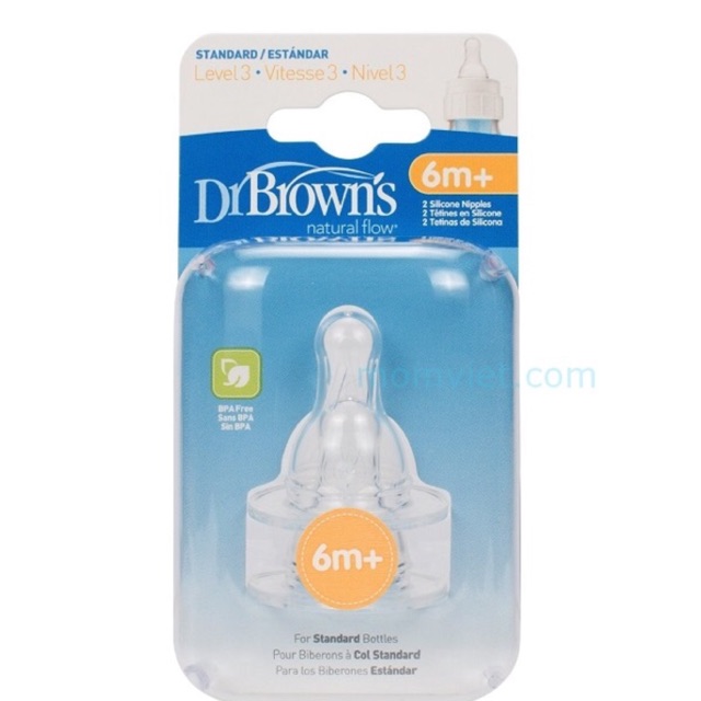 ỘP 2 NÚM TY SILICONE DR.BROWN'S CỔ THƯỜNG LEVEL 3 (3-6M)