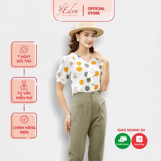 Áo kiểu nữ chấm bi phối bèo thời trang Eden - ASM157