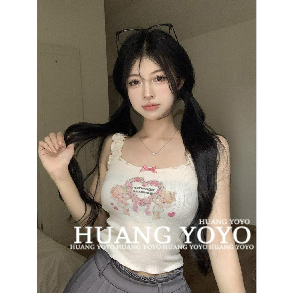 Áo Croptop Cổ Vuông Dáng Ôm In Họa Tiết Trái Tim Xinh Xắn Thời Trang Mùa Hè Quyến Rũ Cho