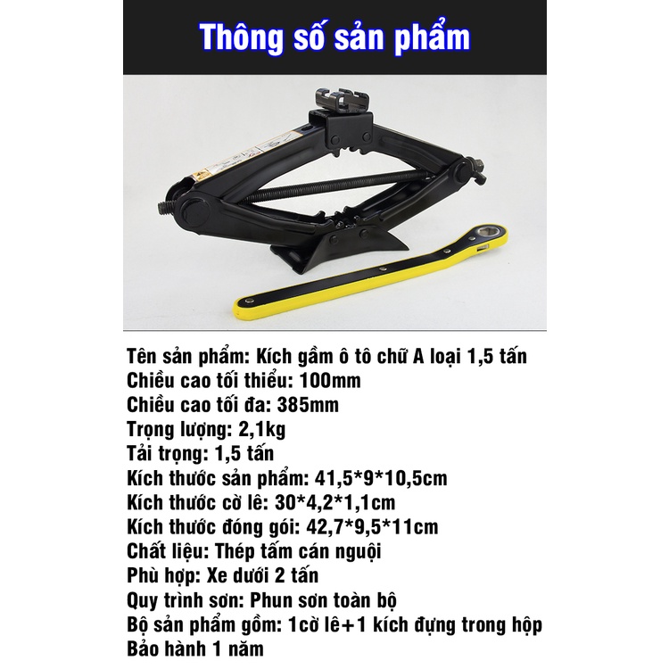 Kích nâng ô tô, Kích chữ A đầu bám xoay 360 độ - Tay siết lực cờ lê tròng tự động, tải trọng 1.5 Tấn
