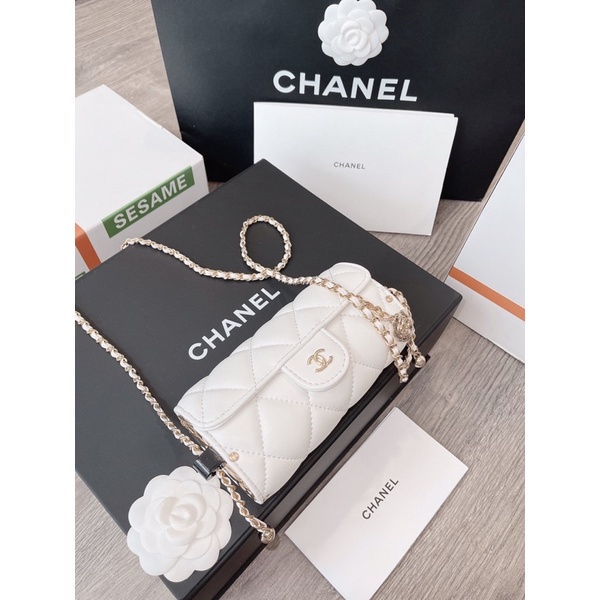 Túi đeo chéo nữ tròn dáng trống da mịn màu đen trắng khoá vàng dây xích fullbox có hộp xịn