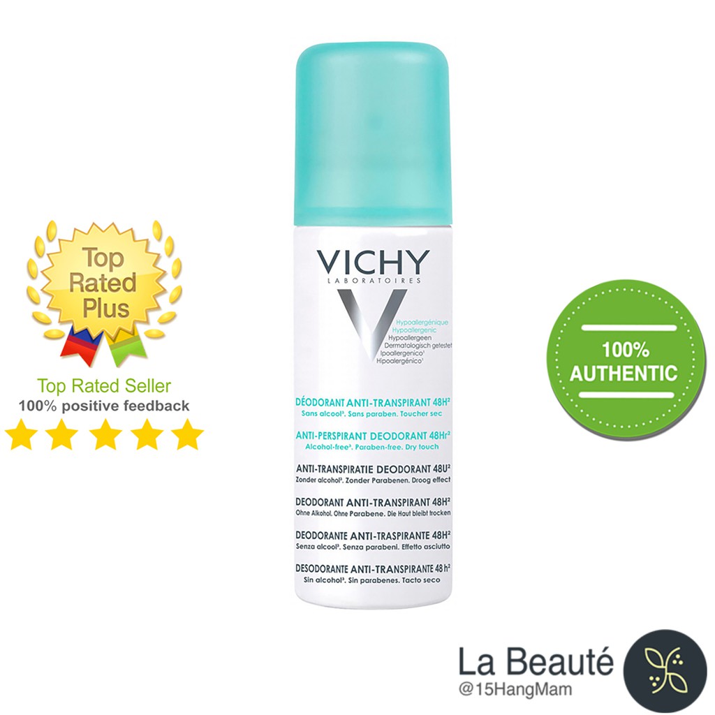 Vichy Desodorant Anti-Transpirant 48h - Xịt Khử Mùi Ngăn Ố Vàng 125ml