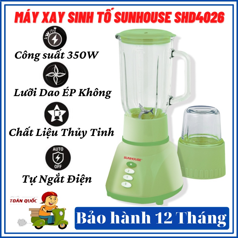 Máy xay sinh tố sunhouse Máy say đa năng công suất 350W , dung tích lớn 1l , 4 lưỡi inox 304 cao cấp-BH 12 Tháng