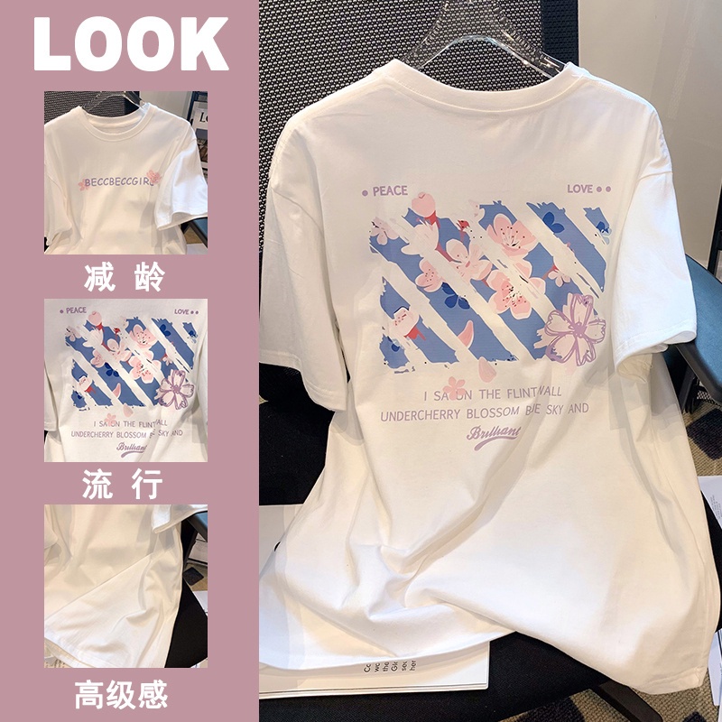 Áo thun HIIXIIVI 100% cotton tay ngắn cổ tròn in hình phong cách Hàn Quốc thời trang mùa hè 2022 cho nữ