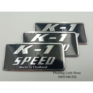 Tem nhôm dán pô, Tem K1 - Speed dán pô xe, dán phuộc siêu chắc chữ bạc nền đen