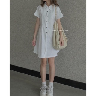 Váy basic cổ sơ mi chiết eo chun lưng, váy sơ mi cộc tay Bazic one
