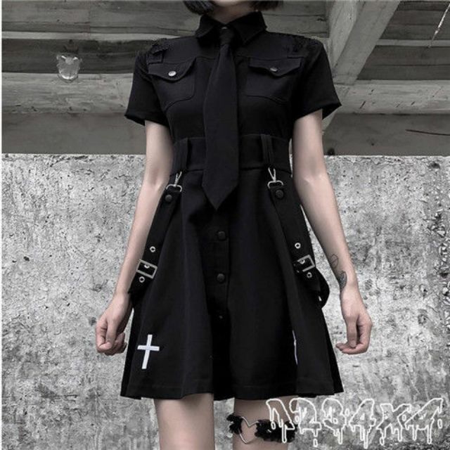 Set đồ croptop ngầu - Váy chữ thập seifuku cool ngầu