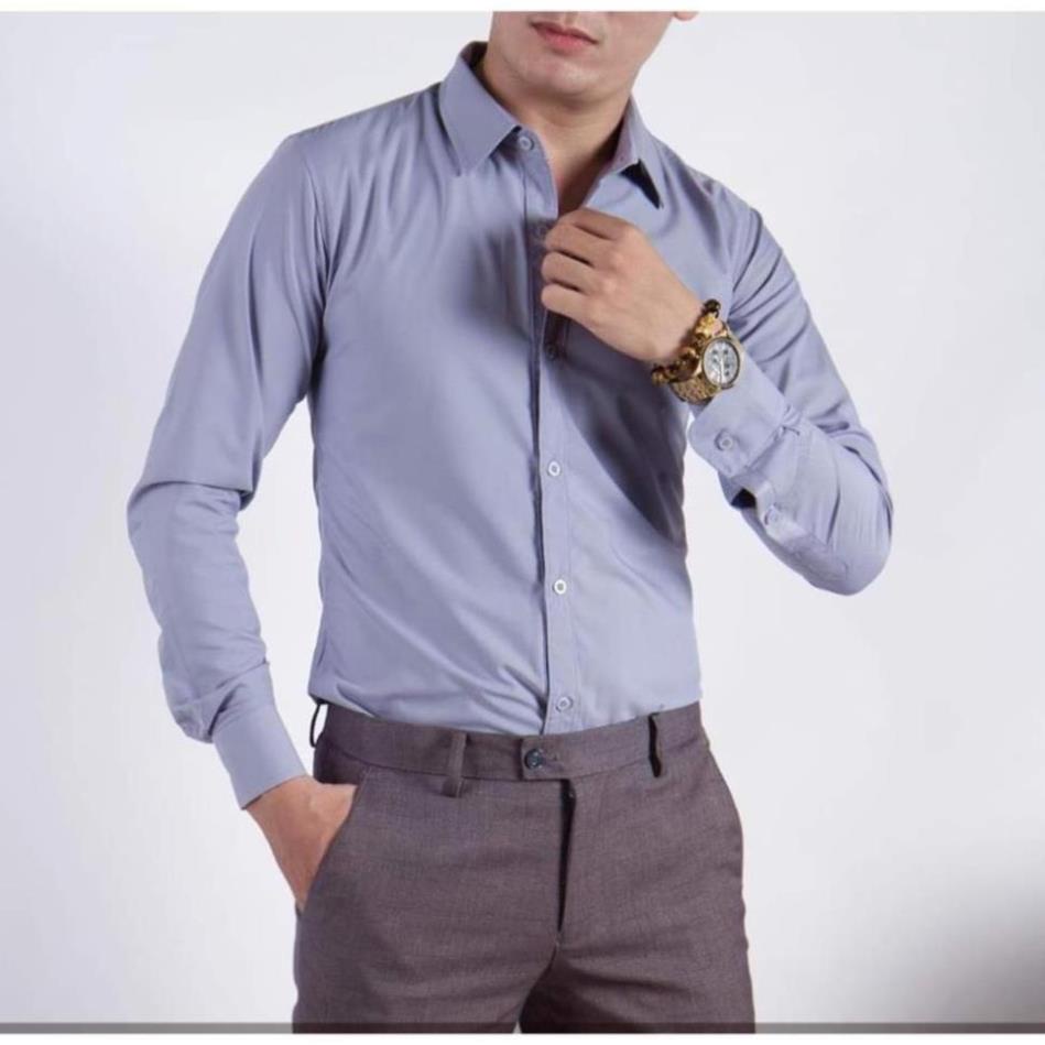 Áo sơ mi nam VY Shop dài tay cổ bẻ dáng ôm Hàn Quốc vải lụa thái cao cấp chống nhăn chuẩn form dáng hàng may sắc nét