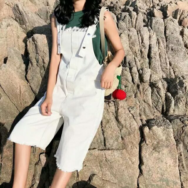 Quần yếm nữ trắng thuần khiết cá tính Ulzzang