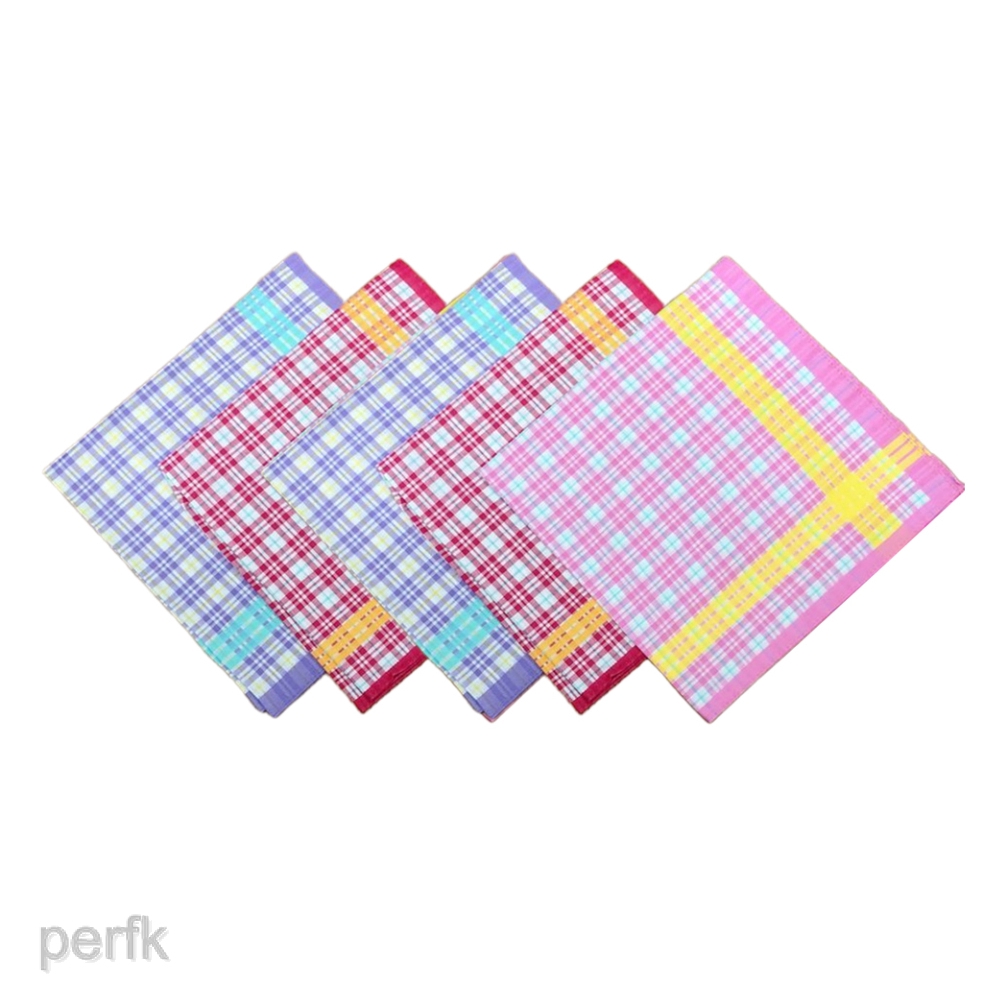 [PERFK] 5x 100% Cotton Handkerchief Plaid Printed Hanky Kerchief Pocket Square Mixed