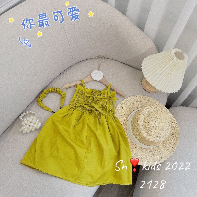 Váy 2 dây bé gái  - Đầm bé gái kèm cài tóc xinh xắn size 8ky - 28ky