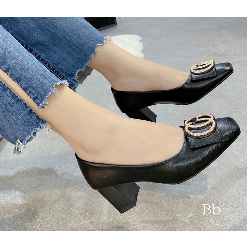 Giầy gót trụ nơ cg khoá vàng