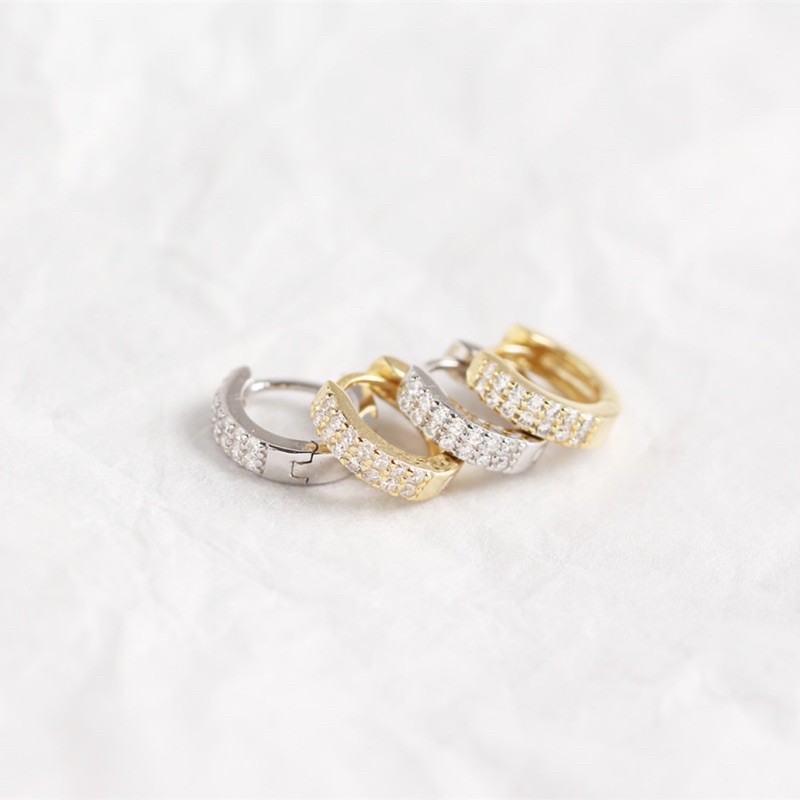 Khuyên tai tròn bạc CallaJewelry S925 Nạm 2 vòng đá sáng lấp lánh | E011