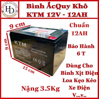 Bình ăc quy khô,ắc quy ktm 12v - 12ah.nặng 3.5kg. dùng cho loa kẹo kéo,bình xịt điện,quạt 12v.xe đạp điện.